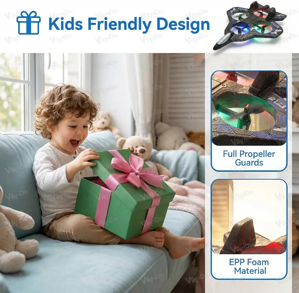 VikriDA Remote Control Fighter Jet RC Airplane for Kids & Adults with LED Lights | 360° Flip, Stunt Roll Flying Plane Toy for Boys