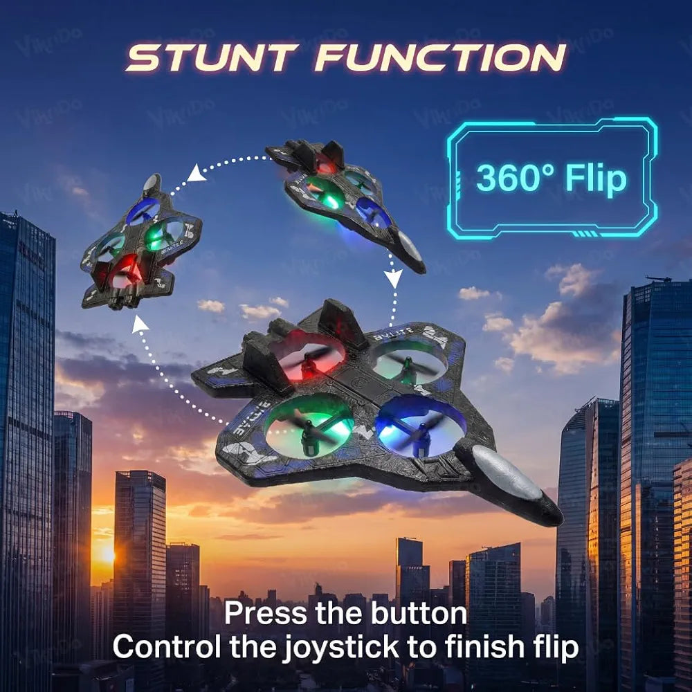 VikriDA Remote Control Fighter Jet RC Airplane for Kids & Adults with LED Lights | 360° Flip, Stunt Roll Flying Plane Toy for Boys