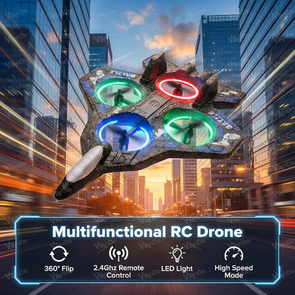 VikriDA Remote Control Fighter Jet RC Airplane for Kids & Adults with LED Lights | 360° Flip, Stunt Roll Flying Plane Toy for Boys