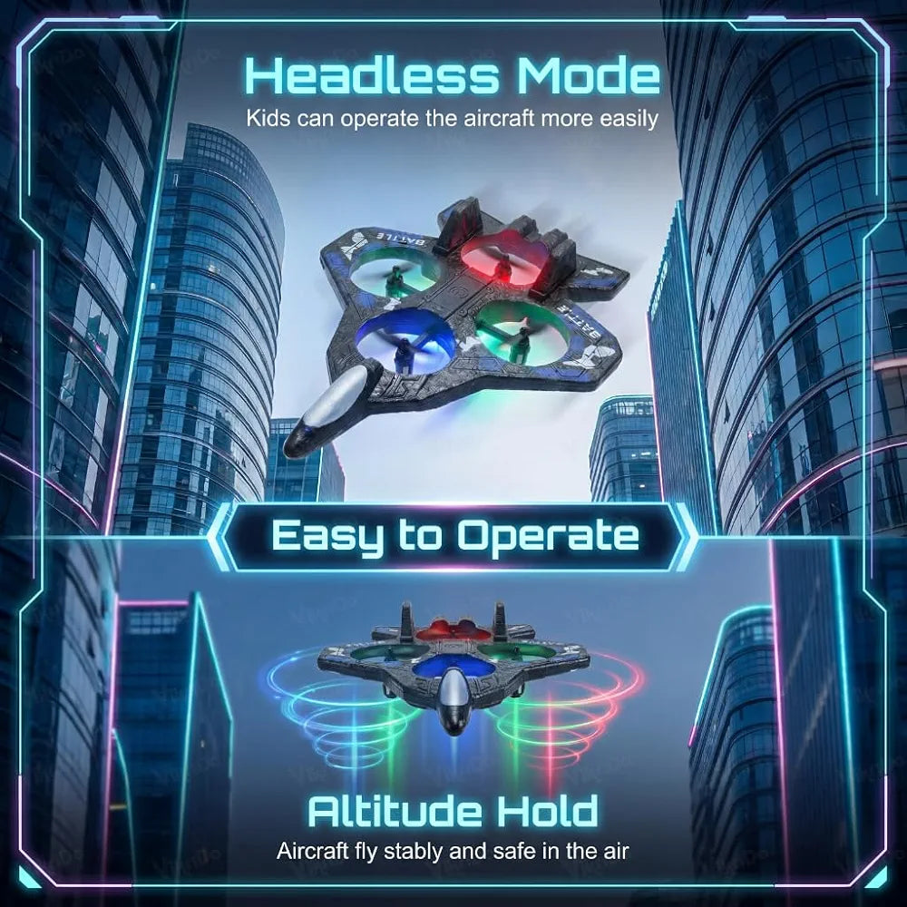 VikriDA Remote Control Fighter Jet RC Airplane for Kids & Adults with LED Lights | 360° Flip, Stunt Roll Flying Plane Toy for Boys