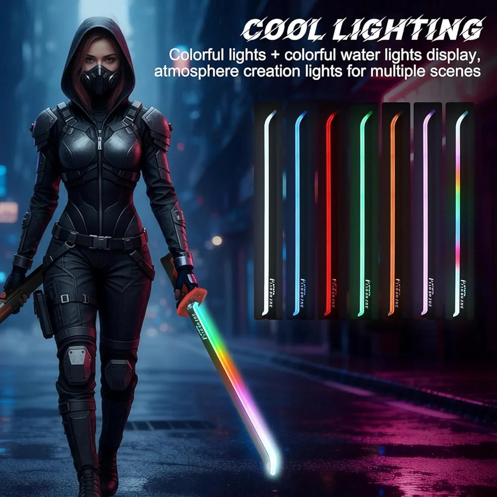LED Sword with Smoke & Spark Effects, 7-Color Light Blade with Sound FX, Anime-Inspired Cosplay Katana for Roleplay, Halloween, Parties, Collectors, and Display