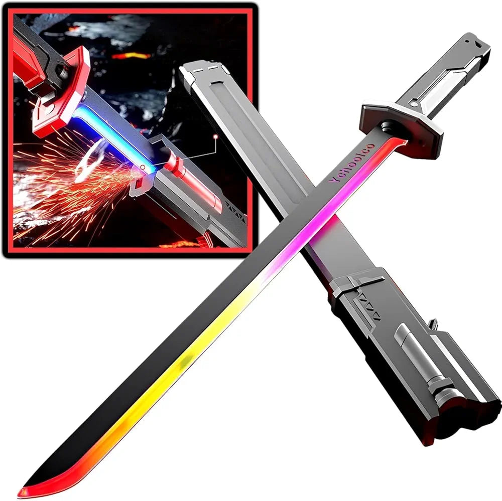 LED Sword with Smoke & Spark Effects, 7-Color Light Blade with Sound FX, Anime-Inspired Cosplay Katana for Roleplay, Halloween, Parties, Collectors, and Display